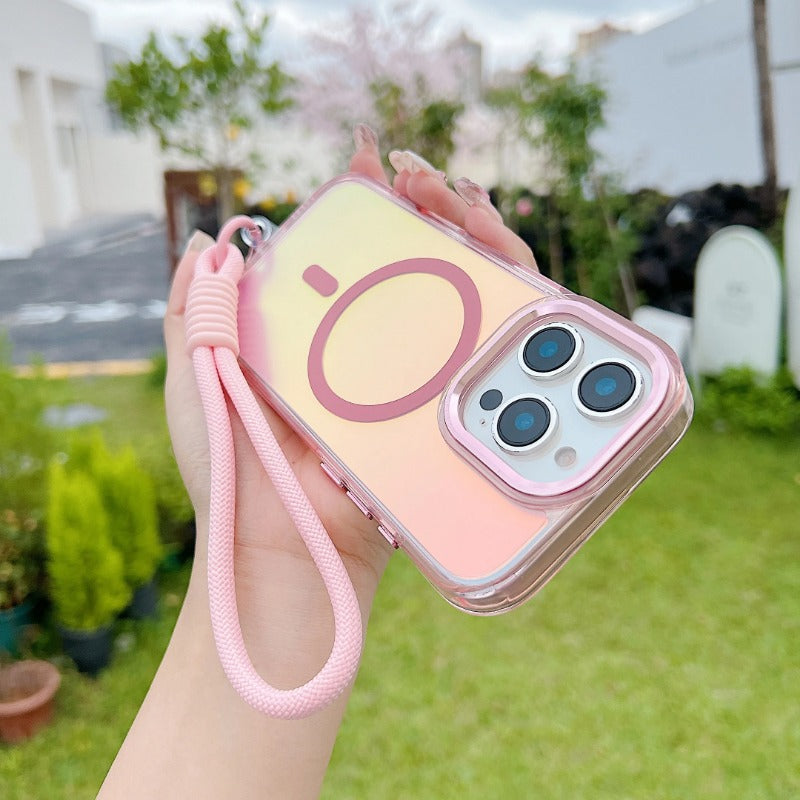 Laser Gradient Magnetic Lanyard Shockproof Case For iPhone
