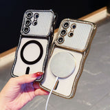 Rhinestone Wave Transparent Magnetic Phone Case For Samsung