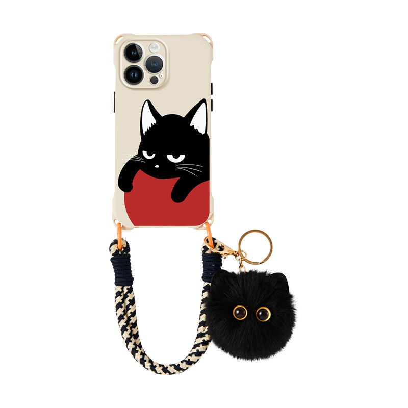 Cat Four Corner Lanyard Phone Case For iPhone