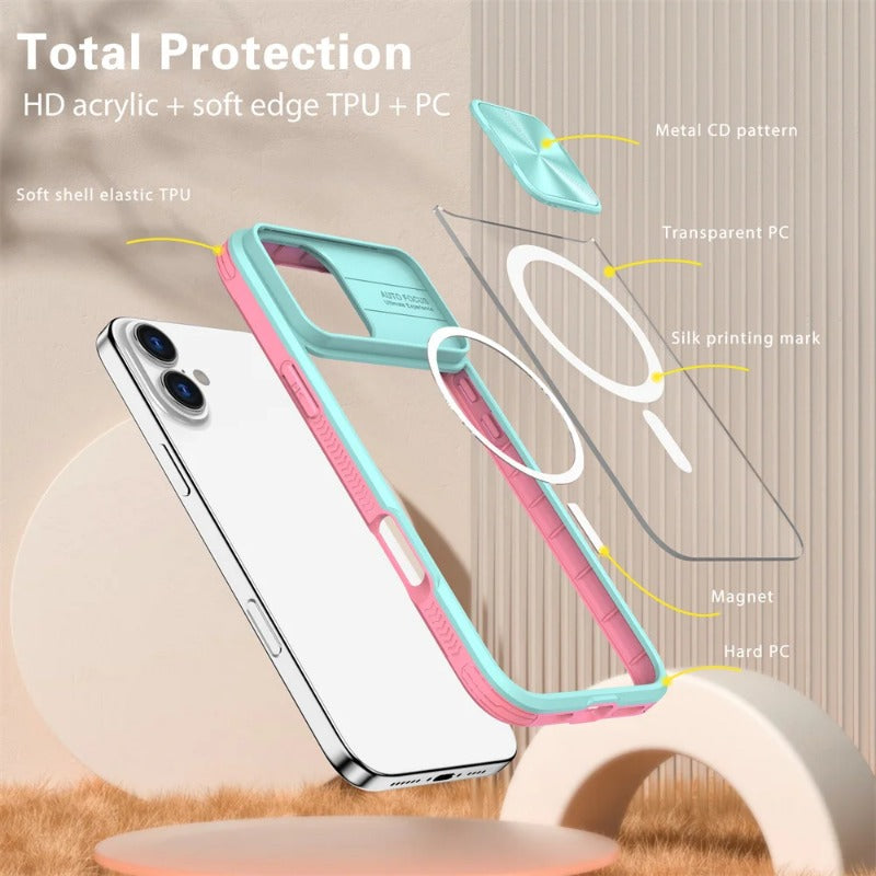 Slide Camera Lens Protection Clear Magnetic Phone Case For iPhone