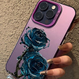 Luxury Ice Blue Rose Electroplate Silver Case For iPhone