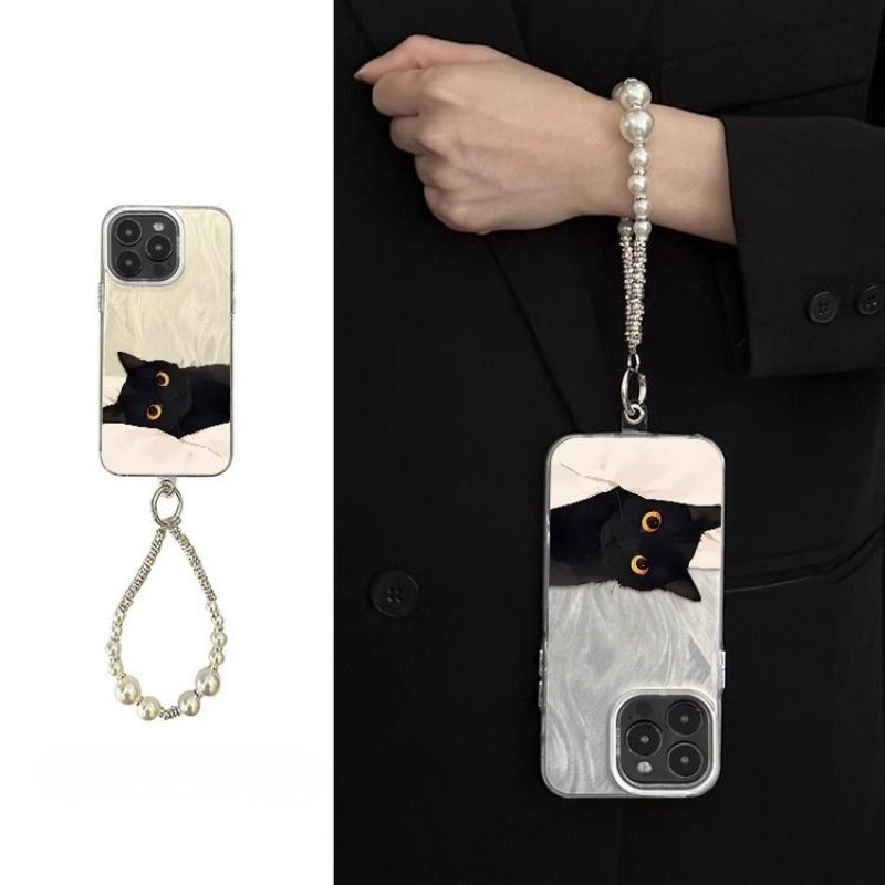 Lazy Black Cat Feather Phone Case For iPhone
