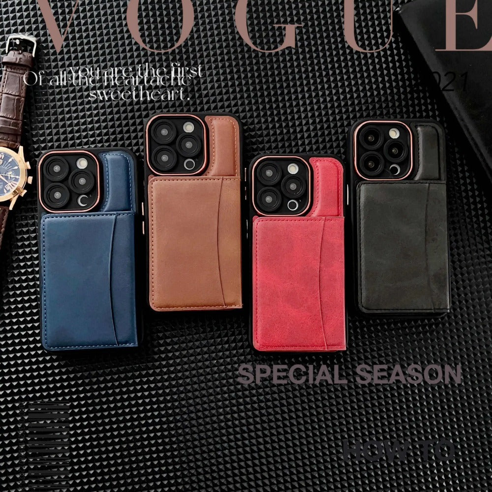 Leather Magnetic Card Holder Case For iPhone