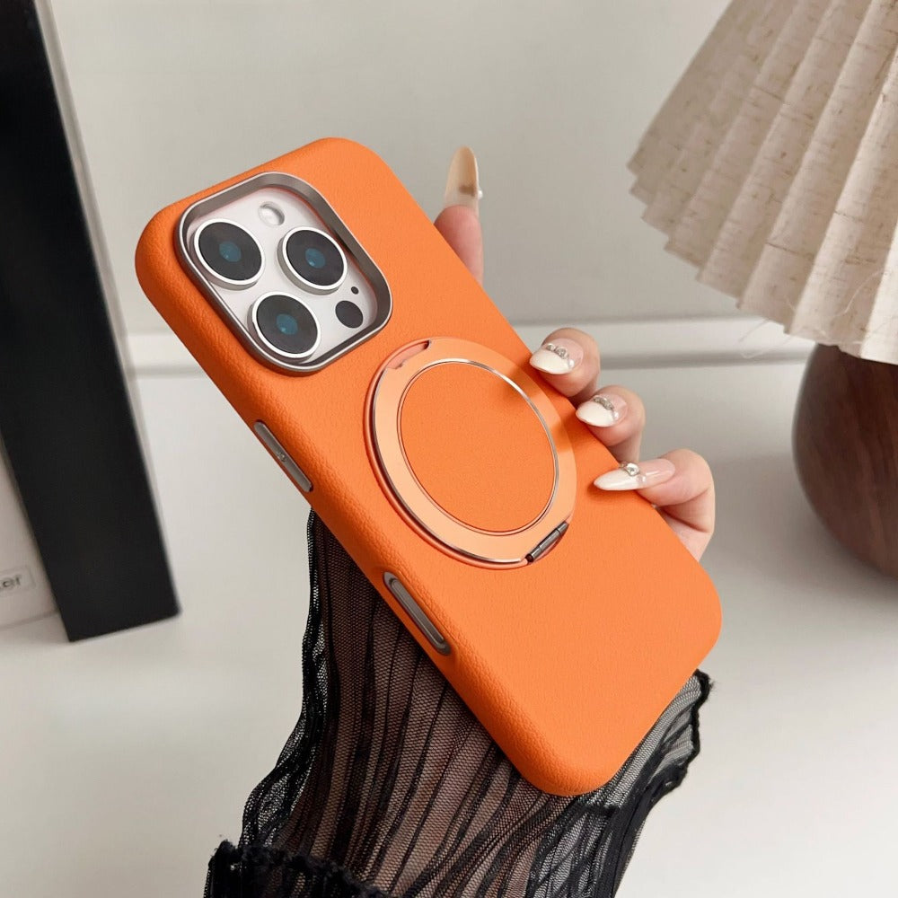 Magnetic Leather Metal 360 Degree Rotating Bracket Mobile Phone Case For iPhone