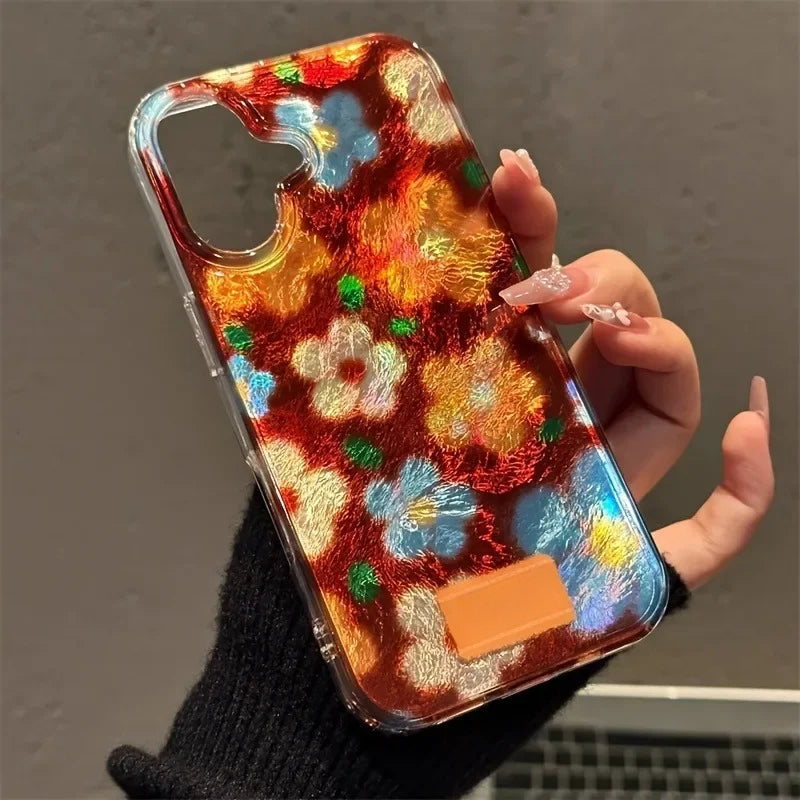 Perforated Vortex Shell Retro Small Flower Phone Case For iPhone