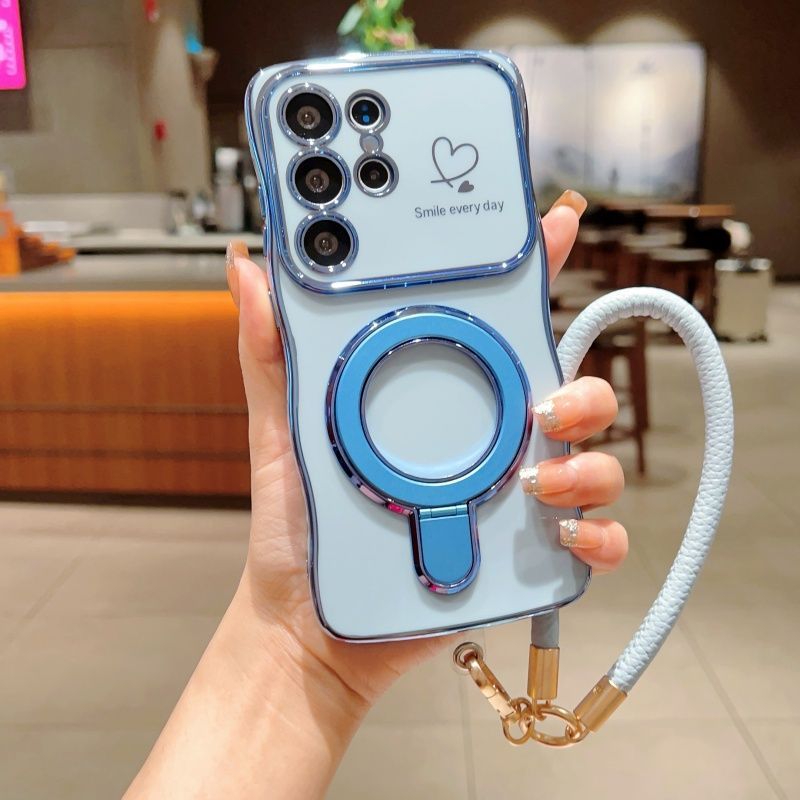 Electroplated Wave Double Heart Large Window Phone Case For Samsung