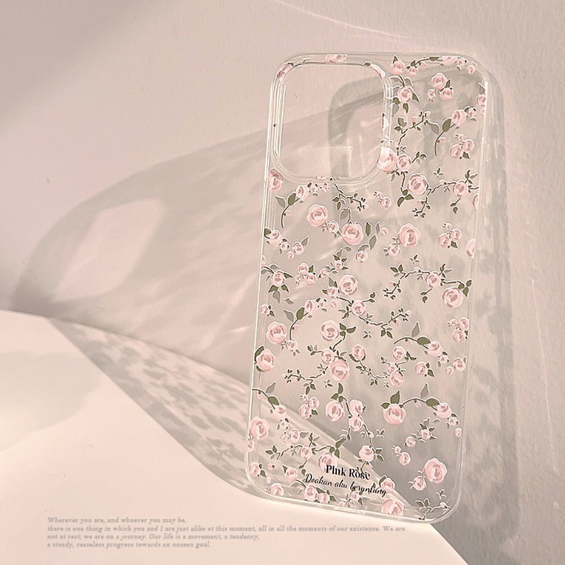 Pink Floral Transparent Soft Phone Case For iPhone