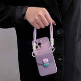 Purple Tulip Card Holder Phone Case For iPhone