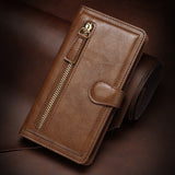 Retro Zipper Leather Card Slot Phone Case For iPhone
