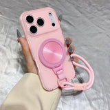 Magnetic Rotating Stand Lanyard Phone Case For iPhone
