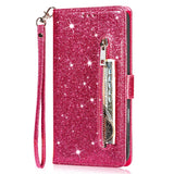 Zipper Glitter Wallet Leather Case For iPhone