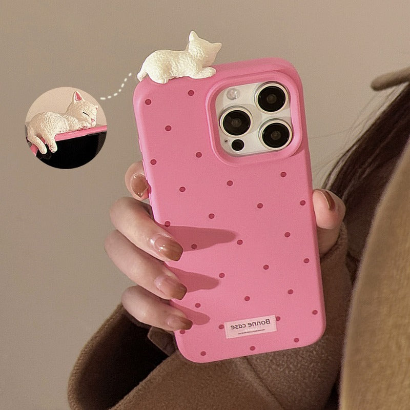 Cute 3D Cat Simple Polka Dot Soft Phone Case For iPhone