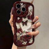 Butterfly Painted Flat Printing Wine Red Cream Texture Soft Phone Case For iPhone