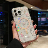 Laser Flower Magnetic Transparent Phone Case For iPhone