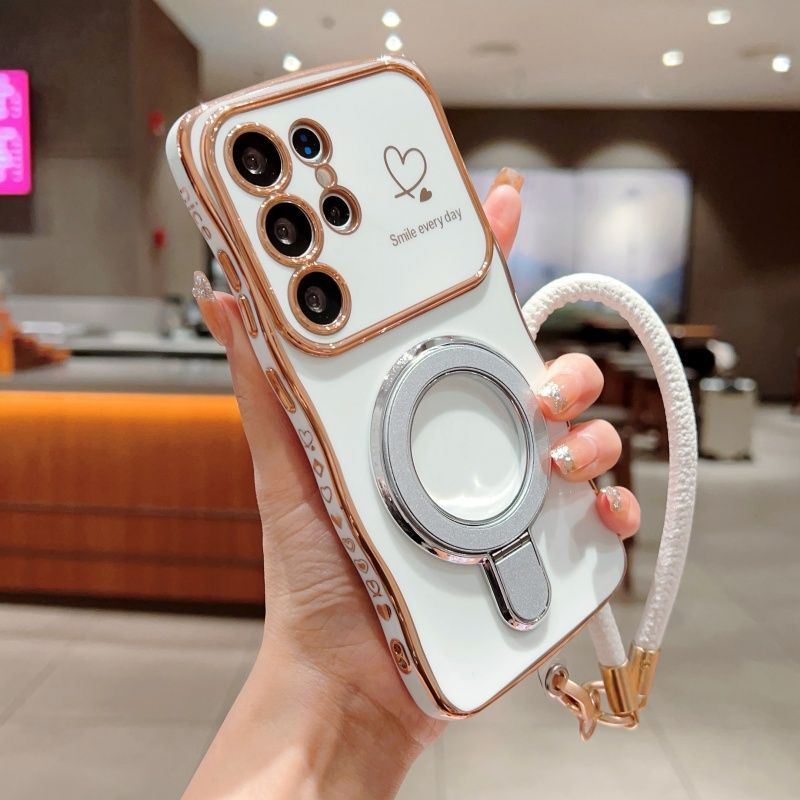 Electroplated Wave Double Heart Large Window Phone Case For Samsung