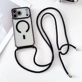 Luxury Necklace Cord Rope Lanyard Plating Magnetic Clear Phone Case for iPhone
