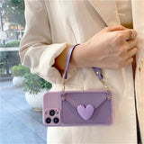 Crossbody Lanyard Necklace Strap Card Holder Purple Case For iPhone