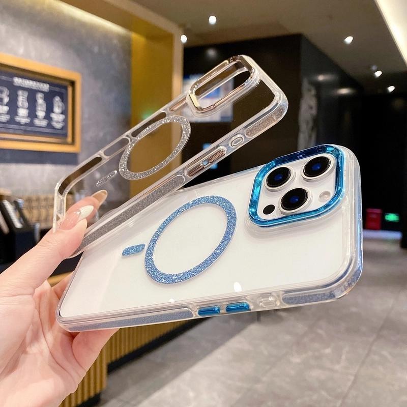 Transparent Magnetic Glitter Frame Phone Case For iPhone