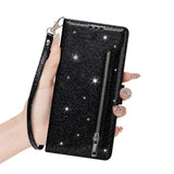 Zipper Glitter Wallet Leather Case For iPhone