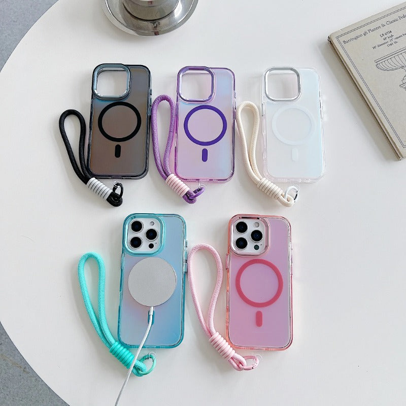 Laser Gradient Magnetic Lanyard Shockproof Case For iPhone