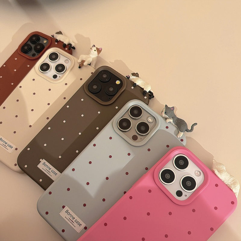 Cute 3D Cat Simple Polka Dot Soft Phone Case For iPhone