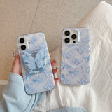 Blue Butterfly Magnetic Bracket Phone Case For iPhone