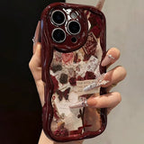 Butterfly Painted Flat Printing Wine Red Cream Texture Soft Phone Case For iPhone
