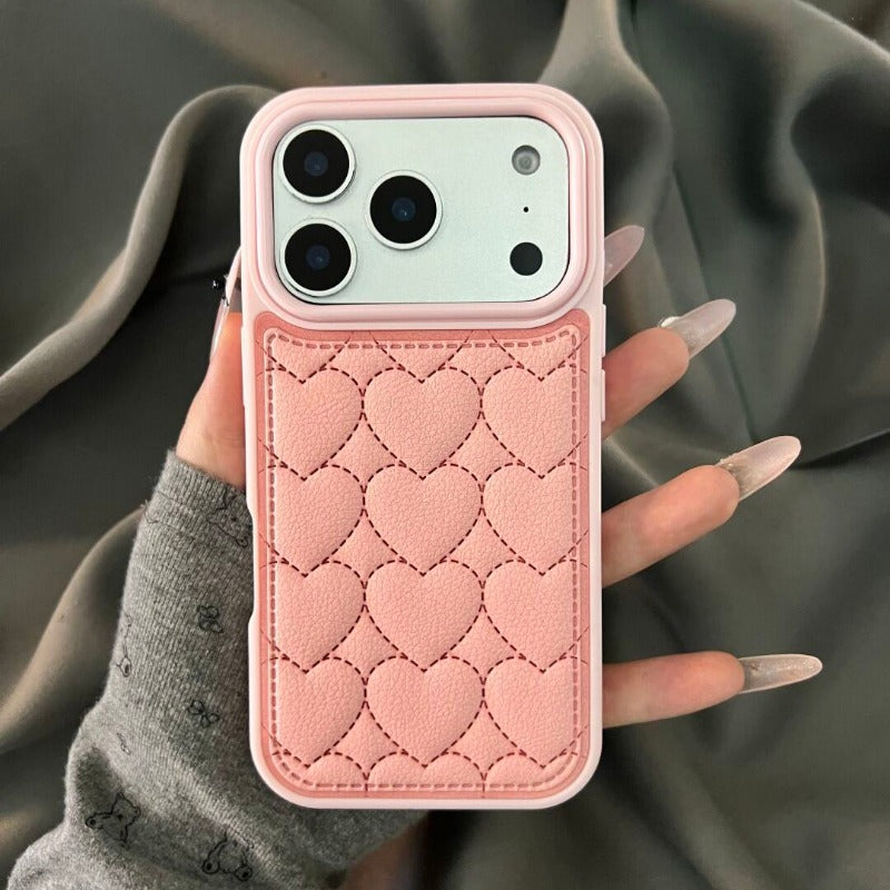 Leather Embossed Heart Phone Case For iPhone