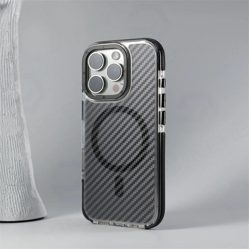 Armor Non-Slip Magnetic Carbon Fiber Pattern Case For iPhone