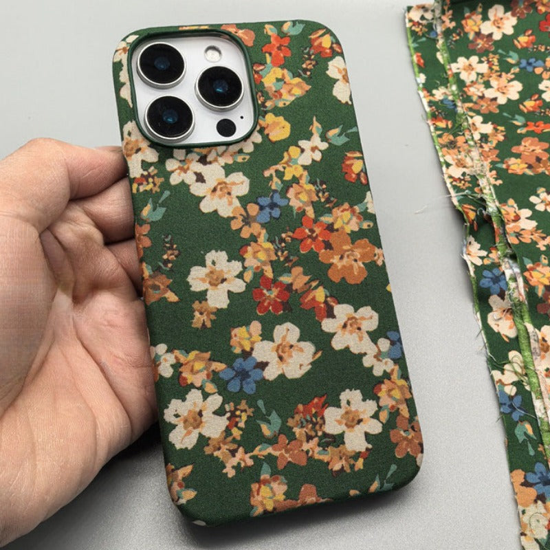 Large Flower Fabric Hard Phone Case For iPhone