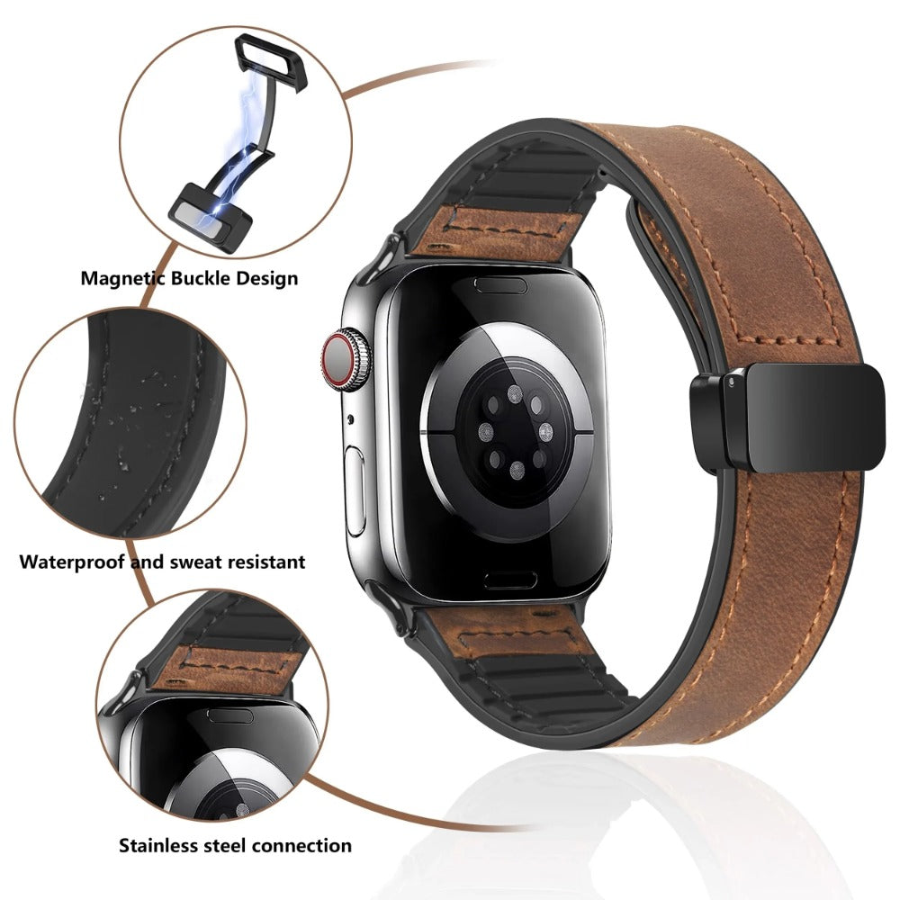 Silicone+Leather Strap For Apple Watch Band 49mm 44mm 45mm 42mm 40mm