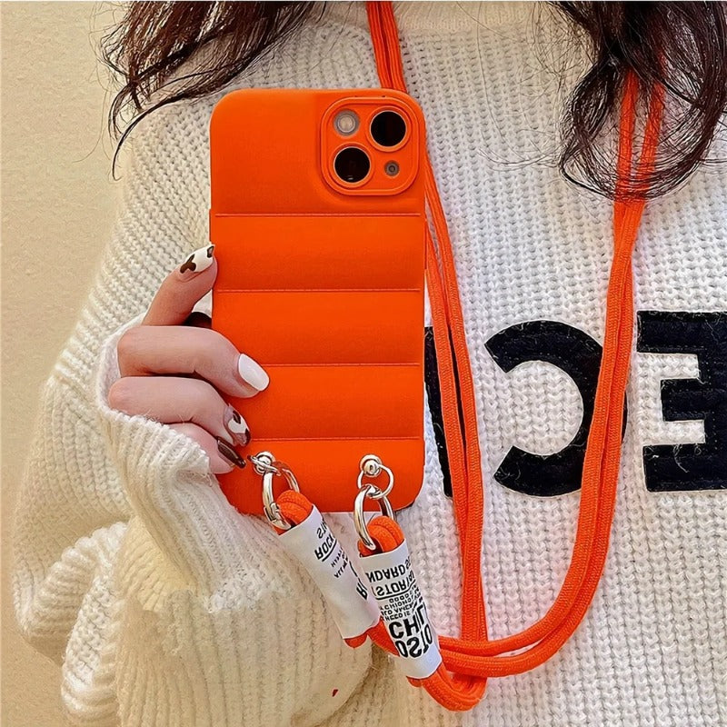 Crossbody Necklace Strap Lanyard Down Jacket Silicone Soft Phone Case For iPhone