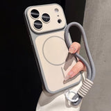 For Magsafe Liquid Silicone Lanyard Wrist Strap Magnetic Lens Protectio Case For iPhone