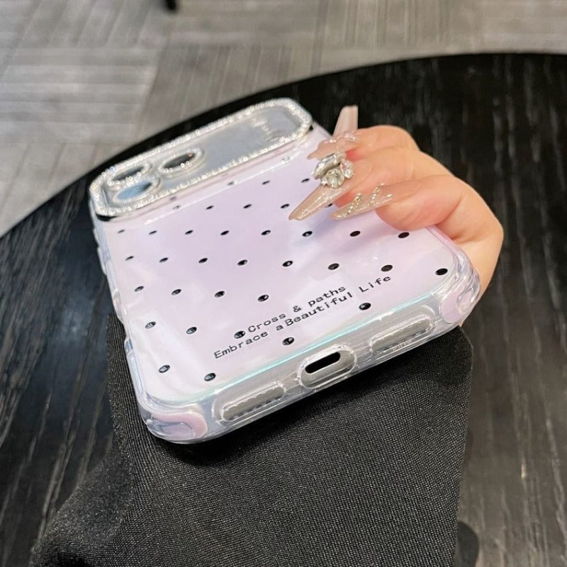 Polka Dot Rhinestone Lens Film Phone Case For iPhone