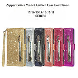 Zipper Glitter Wallet Leather Case For iPhone