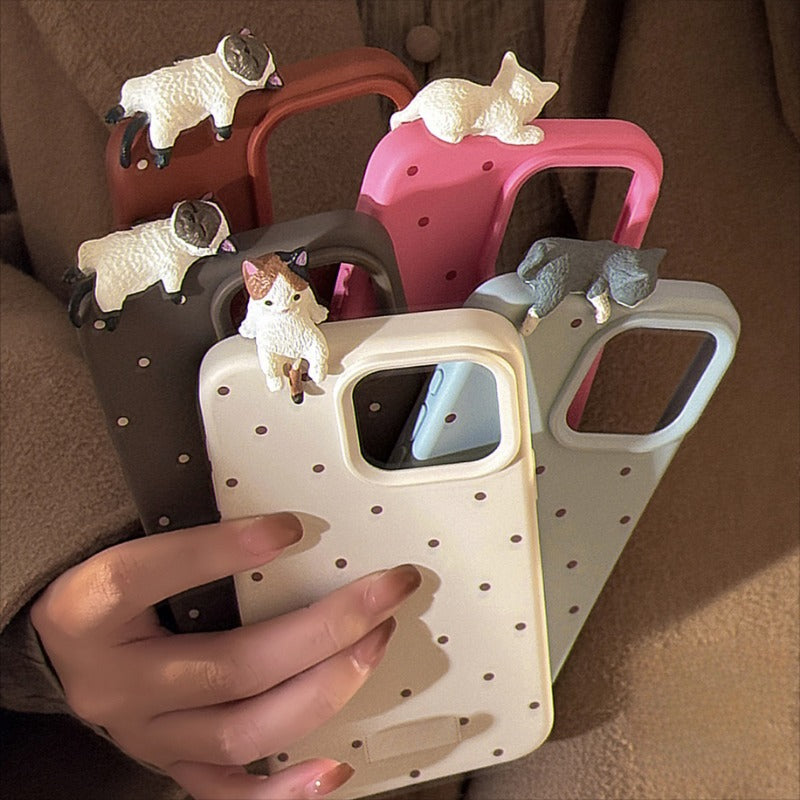 Cute 3D Cat Simple Polka Dot Soft Phone Case For iPhone