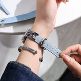 Metal Chain Denim Leather Watch Strap For iWatch