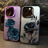 Luxury Ice Blue Rose Electroplate Silver Case For iPhone