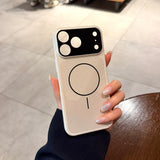 Color-blocked Large Window Hollowed-out Magnetic Phone Case For iPhone