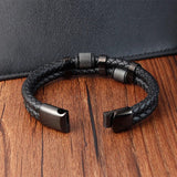 Braid Stainless Steel Magnetic Buckle Genuine Leather Bracelets & Bangles