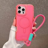 Frosted Magnetic Phone Case with Hand Strap For iPhone