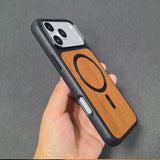 Lychee Wood Grain Magnetic Phone Case For iPhone