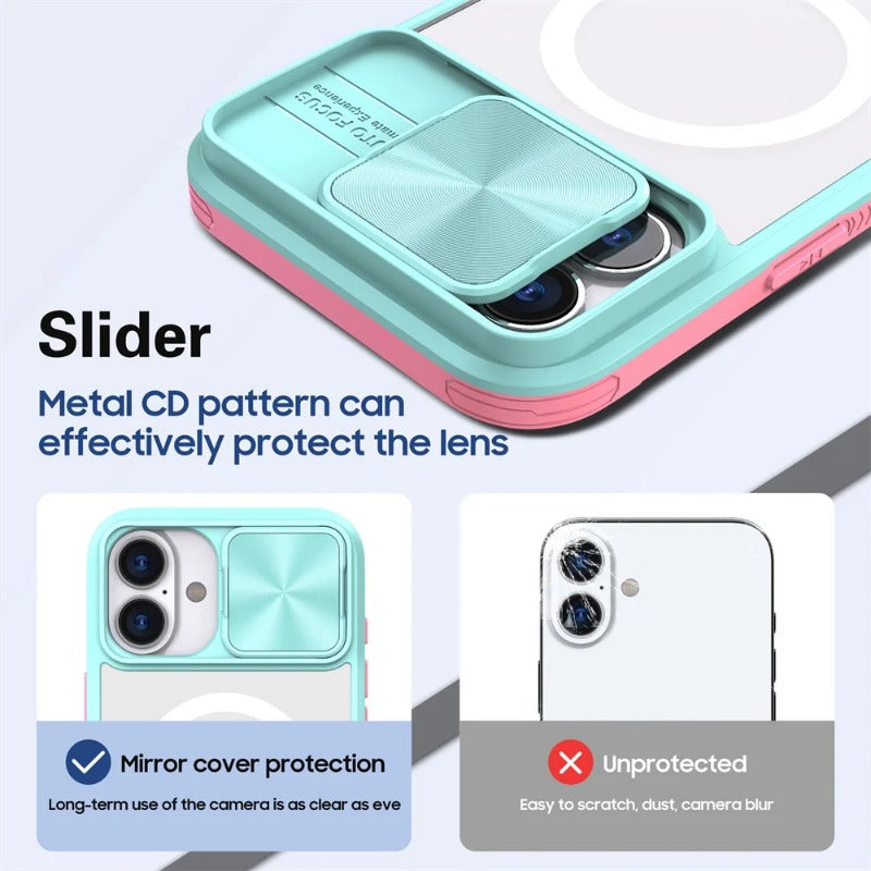 Slide Camera Lens Protection Clear Magnetic Phone Case For iPhone