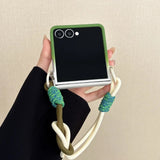 Matte Candy Color Collision Wrist Strap Case For Samsung Z Flip 8 7 6 5 4 3