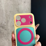 Color-blocked Magnetic Lanyard Phone Case For iPhone
