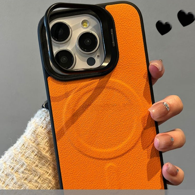 Magnetic Leather Lens Holder Phone Case For iPhone