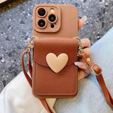 Heart-shaped Card Holder Crossbody Lanyard Phone Case For iPhone