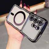 Rhinestone Wave Transparent Magnetic Phone Case For Samsung