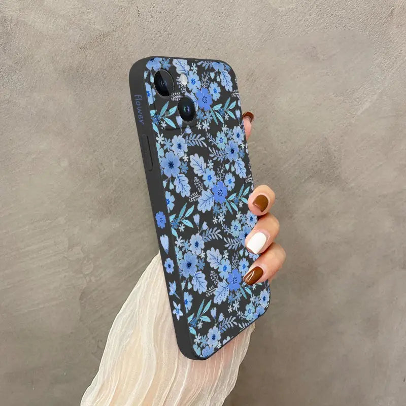 Custodia per telefono in silicone floreale blu per iPhone