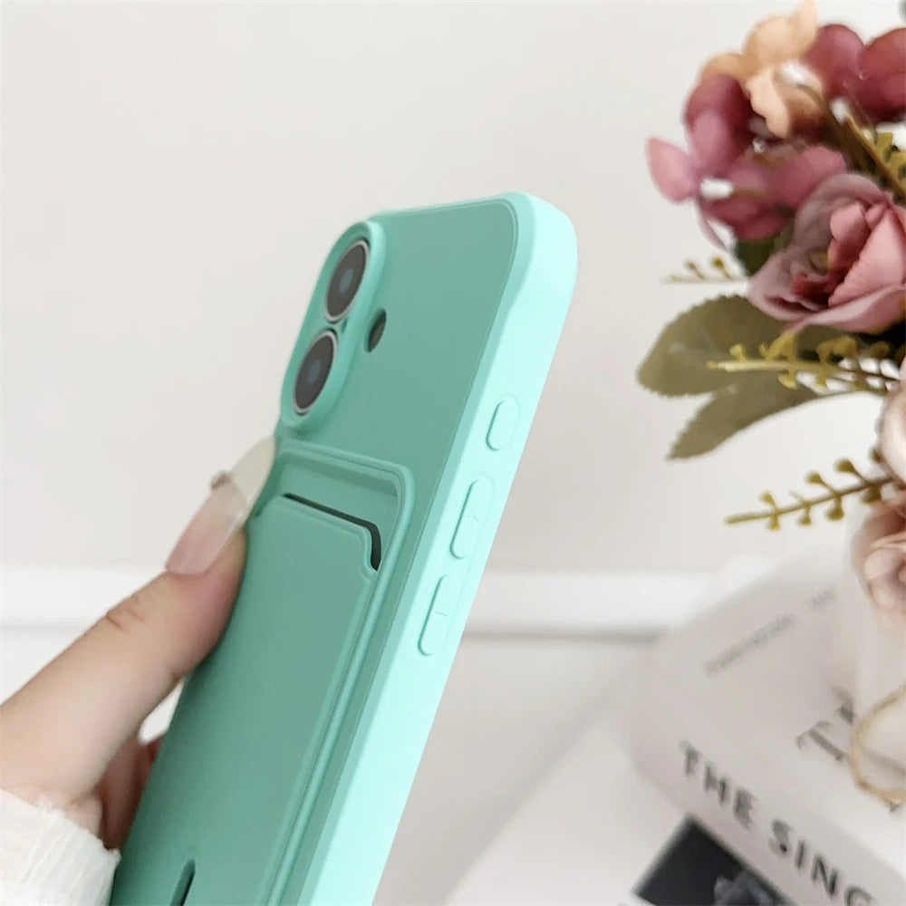 Card Wallet Holder Soft Silicone Phone Case for iPhone